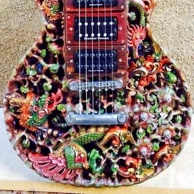 Electric Guitar Handmade by Blueberry, Dragon Motif,  Electric,6 String wood, Floral Guitar,Custom Handcrafted Wooden Guitar, Pretty Guitar, Unusual Guitar image 18