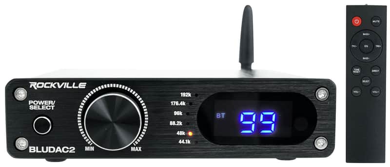 Rockville BLUDAC2B Hi-Res 192K Amplifier Home Bluetooth Receiver Optical/Sub Out image 1