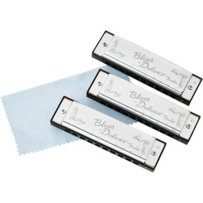 Fender Blues Deluxe 10-Hole Diatonic Harmonica 3-Pack with Case, Key of C, G, A image 2
