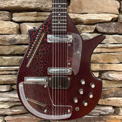 Coral Vincent Bell Electric Sitar 1967 - Red Crackle w/ Non-Original Gig Bag image 2
