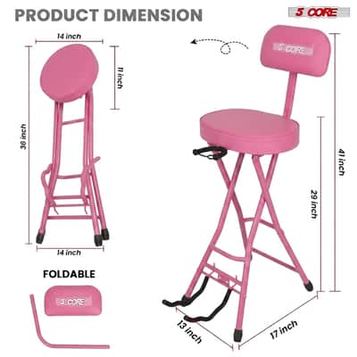 5Core Guitar Stool 3.15" Padded Chair w Backrest Foldable Music Seat Built in Foot Rest Guitar Stand image 7