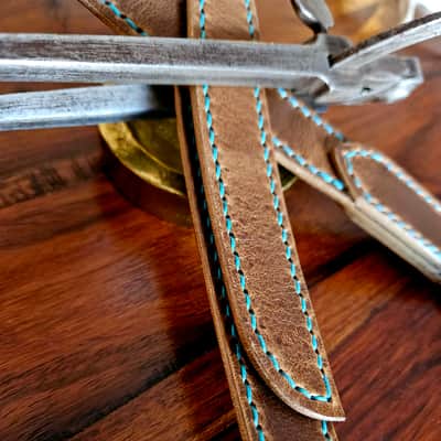 "Frodo" - Elegant hand stitched leather guitar strap with decorative ring image 13