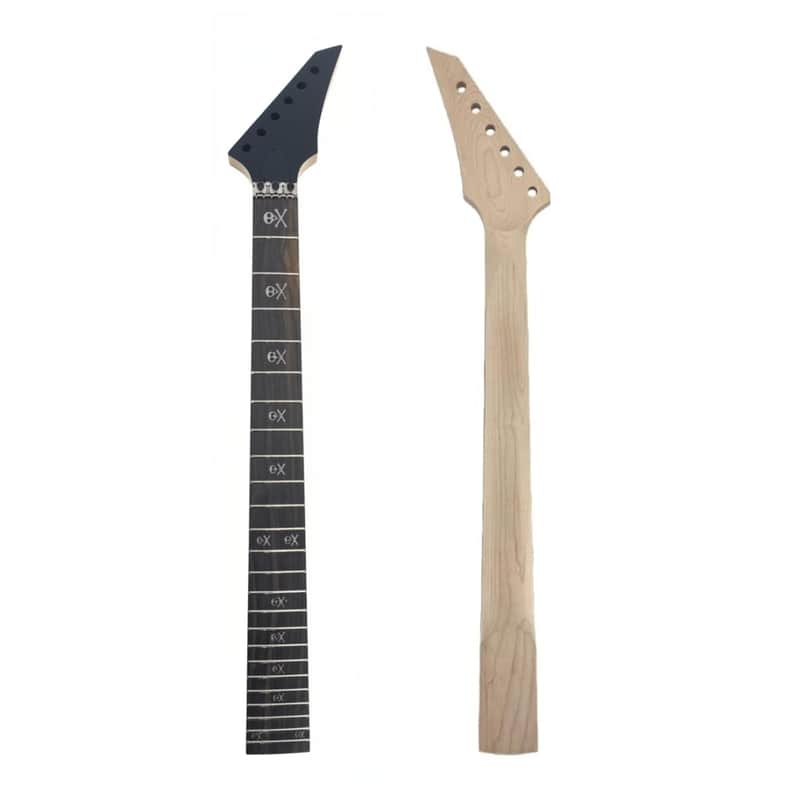 Jackson-Style Guitar Neck, 24 Fret, Maple & Rosewood, Satin Black Headstock, Skull Inlays image 1