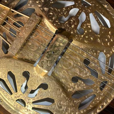 Benoit Custom 8 String Resonator Guitar, Engraved, Gold-plated, Macassar Ebony image 14