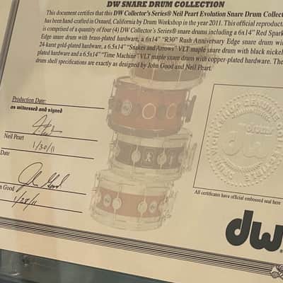 DW Neil Peart Rush “SUPER” Evolution Snare Drum Collection Featuring a total of 5 (five) Snares 1995-2004-2007-2010-2016 - Custom image 8