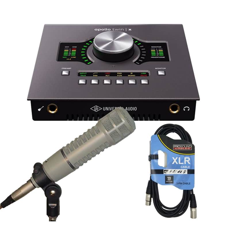 Universal Audio Apollo Twin X QUAD Heritage Edition, EV RE20 Dynamic Broadcast, XLR Cable Bundle image 1