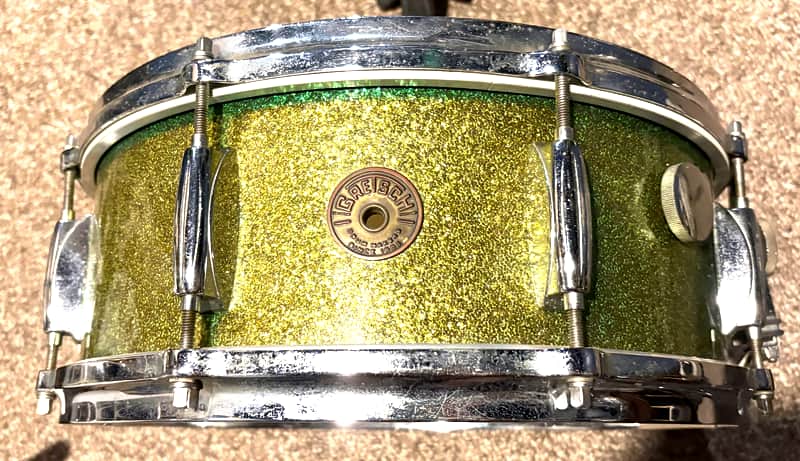 Gretsch 4157 "Name Band" 14x5".5 8-Lug Snare Drum with Round Badge Green Sparkle 1950's - Green Sparkle