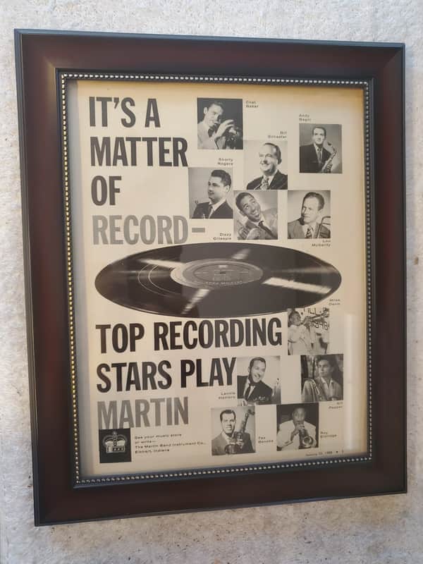 1958 Martin Horns Promotional Ad Framed Chet Baker, Miles Davis, Dizzy Gillespie & Others Original image 1
