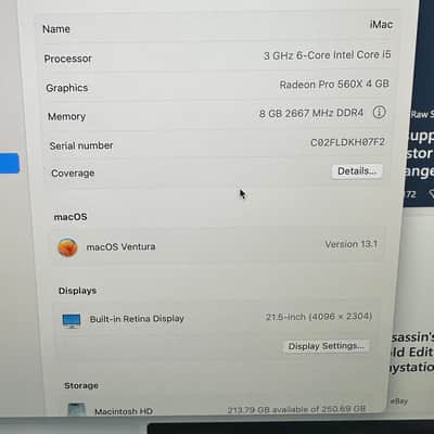 Apple iMac 21.5 6 core i5  250gb ssd 8 gb ram 2019 - Silver image 2
