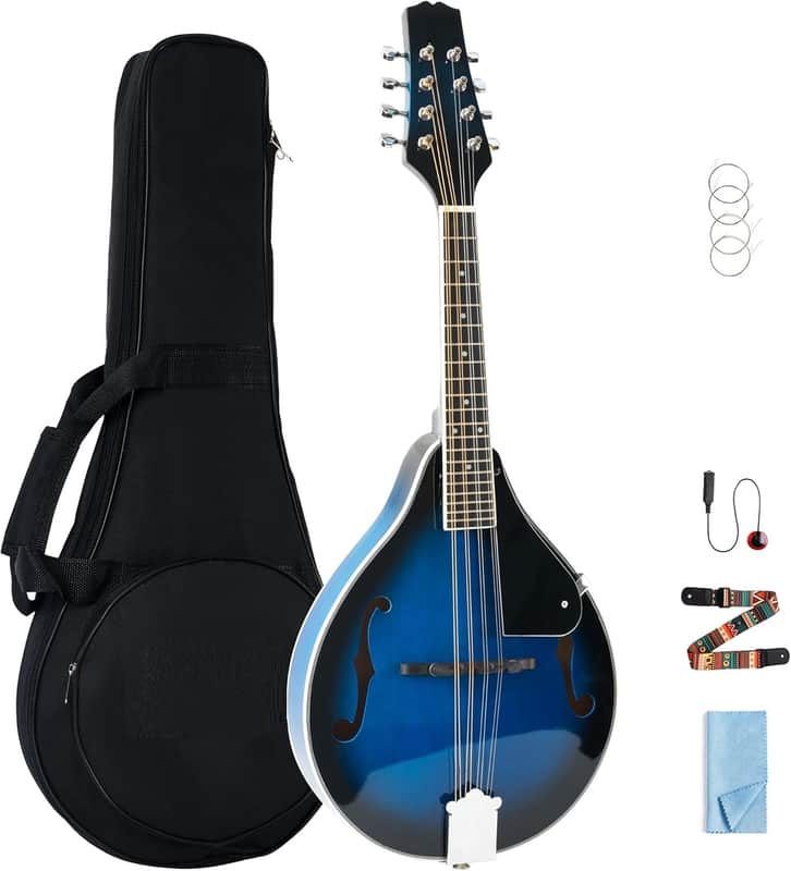 Mandolins Instrument, 8 String Acoustic Mandolin with Beginner Kit, Case, Tuner, String, Picks - Blue image 1