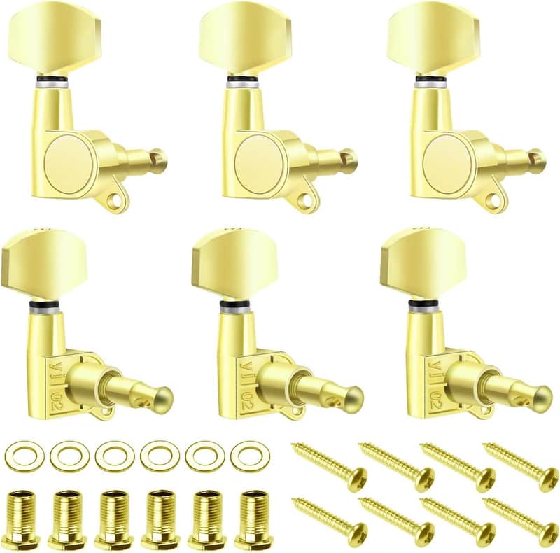 Acoustic Guitar Tuning Pegs - 3x3 Chrome Finish Acoustic and Electric Guitar Tuner Pegs - 6 Pieces Locking Keys String Tuner Machine Heads Knobs Replacement, Gold image 1