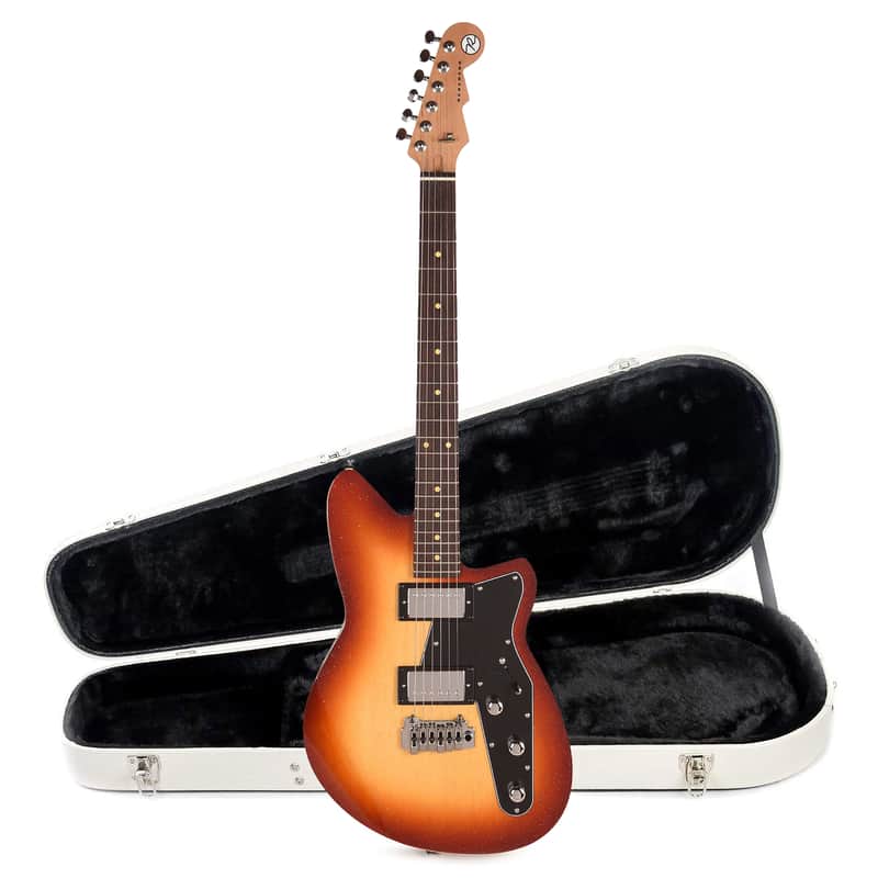 Reverend Jetstream HB Electric Guitar Fire Burst Sparkle and Teardrop Two Tone Case Bundle image 1