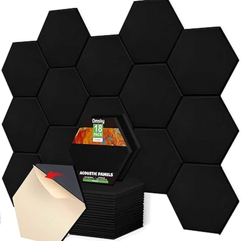 18 Pack Acoustic Panels-12"X10"X 0.4" Self-Adhesive Soundproof Wall Panels High-Density Sound Absorbing Panel Acoustic Treatment Panel Used in Home & Offices ?Black Hexagon? image 1