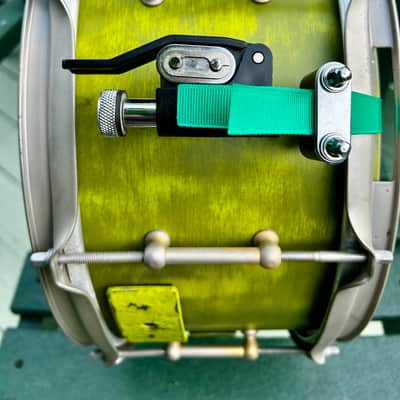 Custom Snare Drum 6” x 13” Maple and Bubinga shell 1999 - Retro funky distressed green image 16