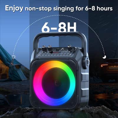Karaoke Machine, Portable Bluetooth Speaker with 2 Wireless Microphones for Adults & Kids with Lights, Karaoke Microphone with PA System Supports USB/TF/REC/FM/AUX for Home Party Home System Packages image 3