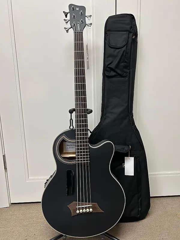 Warwick Rockbass Alien Deluxe Hybrid Thinline 5 String Acoustic Electric Bass - Black image 1