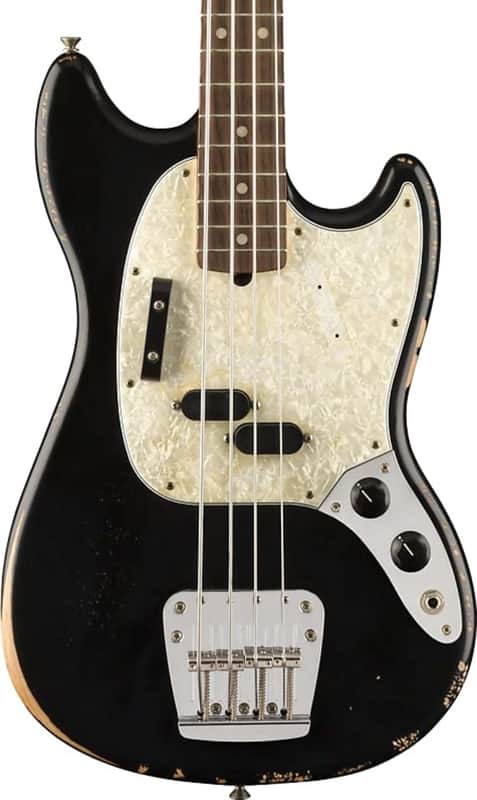 Fender JMJ Signature Road Worn Mustang Bass Short-Scale 4-String Bass Guitar, Rosewood Fingerboard, Black image 1