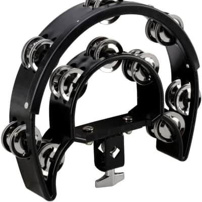 Mounted Tambourine,Drum Set Tambourine with Mounting Eye Bolt,Hi Hat Tambourine (10 double rows of jingles, Black) image 1