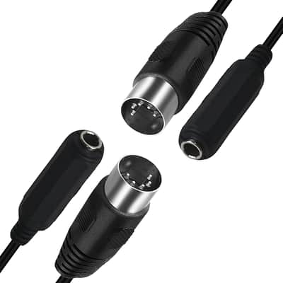 2Pack 6.35mm Female 1/4" TRS to DIN 5 Pin MIDI Cable Adapter for Speaker, Amplifier, Mixer to MIDI Keyboard, Synthesizer and Guitar Connection 30cm image 1