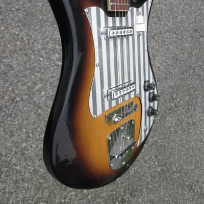 Vintage 60s Teisco Decca TULIP Guitar '3-D' Metal Pickguard 4/2 Headstock!  JAPAN ! HAS WIRING MOD image 5