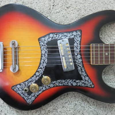 Vintage 1960s Teisco Audition Sunburst Guitar 1 Pick Up Gold Foil Small Body image 2