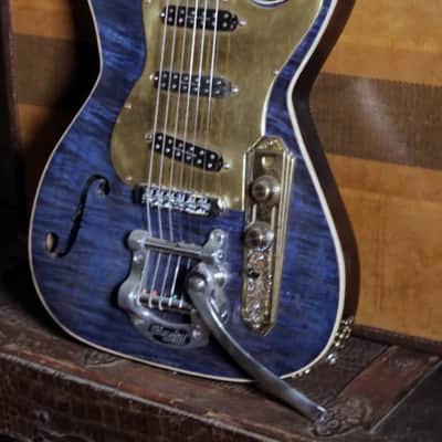 Postal Custom Memphis Rocket Blue Flamed Maple  F Hole Bigsby Duncan Little ’59™ Strat Pickups image 4