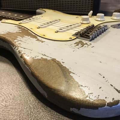 Fender Stratocaster Electric Guitar Arctic White Nitro (Partscaster) by Nate's Relic Guitars image 8