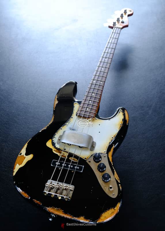 Fender Standard Jazz Bass 60s Pickups Black Aged Relic image 1