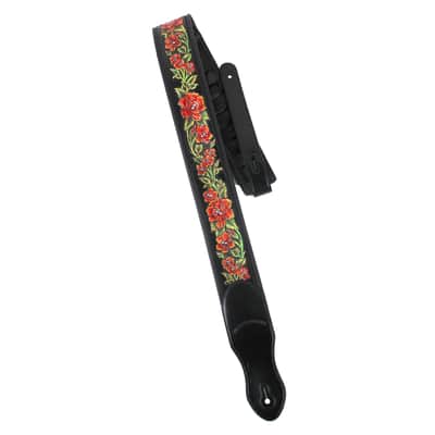 Walker & Williams KB-10 Gloss Black Strap w/Carved Red Orange Roses On Grain Leather image 5