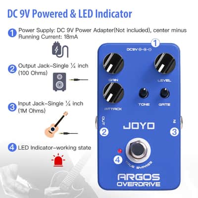 Joyo JF-23 Argos Overdrive Pedal Built-in Noise Gate for Electric Guitar or Bass True Bypass image 4