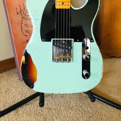 MJT/Fender Telecaster Esquire Aged Surf Green Nitro over 3-tone Sunburst image 7