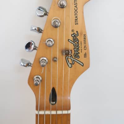 Vintage 1990s 1992 Squier by Fender Made in Korea MIK Standard Stratocaster Guitar White Cream image 8