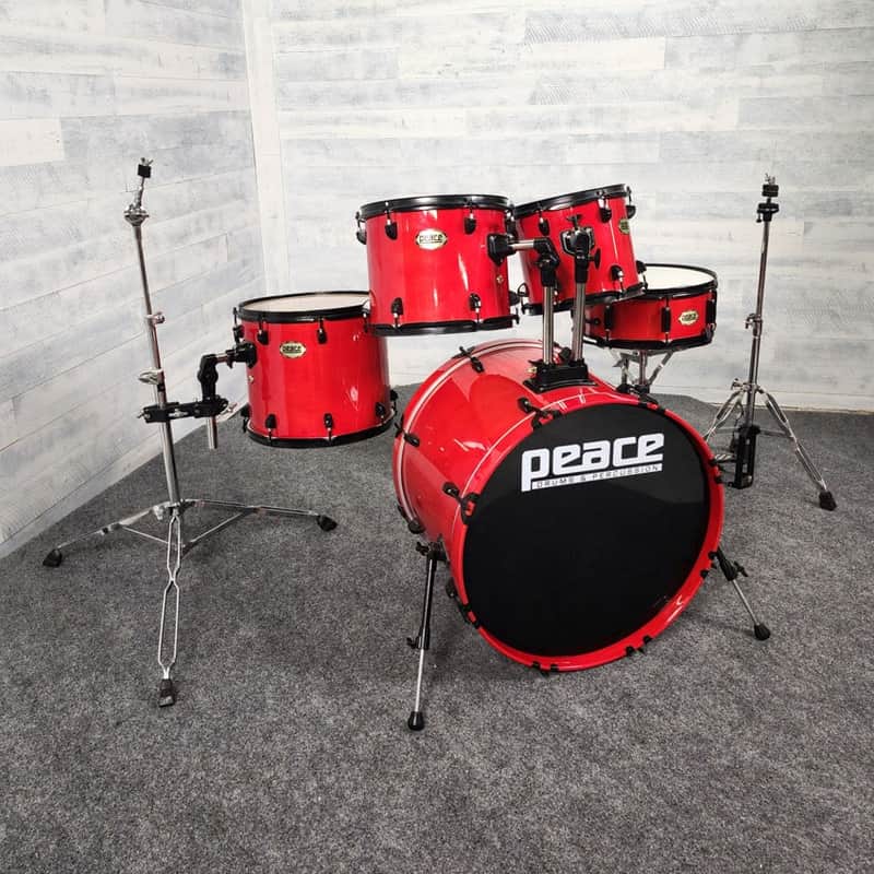Used Peace 5pc Drum Set w/Hardware Red Lacquer w/Black Hw - Good image 1