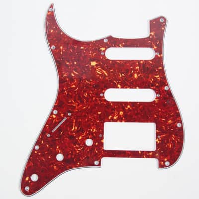 Left-Handed Guitar Pickguard For Strat HSS Layout Squared, 4ply Red Tortoise
