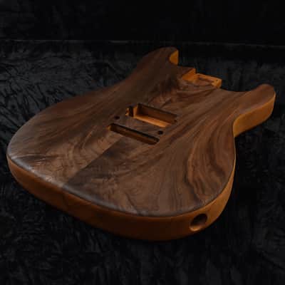 Strat Style Body - 1 Piece Mahogany with 2 Piece Walnut Top - Weight: 4 lbs 7 oz - EASY REACH NECK CARVE - 2-3/16" Heel Width image 7