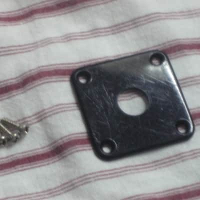 used (medium relic'd) genuine Gibson PRJP-010 Black Plastic Jack Plate for Les Paul (+ used nickel finish screws - but very clean gold finish screws available upon request) 1990s - 2020s (specifically from 1996) image 2