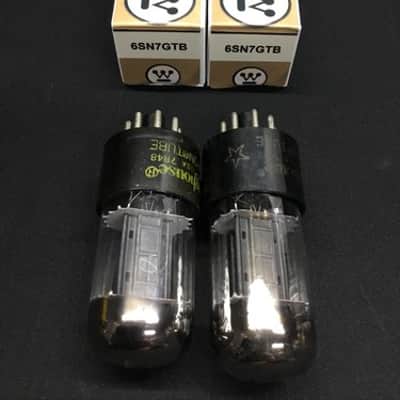 MATCHED PAIR WESTINGHOUSE 6SN7GTB Tall Bottle BLACK PLATE Vacuum Tubes H.9457 image 3