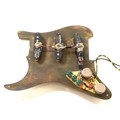 Schecter complete F500t Stratocaster monstertone single coil pickup assembly with brass pickguard image 11