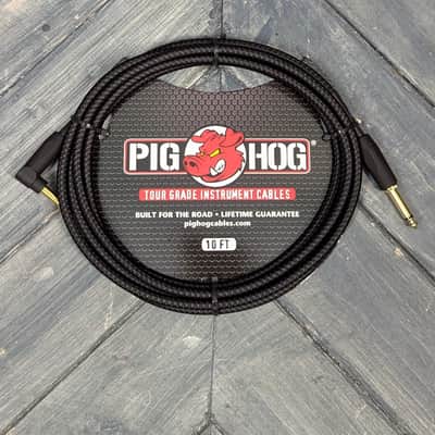 Pig Hog PCH10BKR 10ft Black Woven Straight to Right Angle Instrument Cable image 1