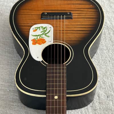 1960's USA Silvertone Parlor Acoustic Guitar Original Floral Artwork Harmony Stella image 4