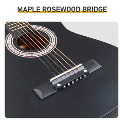 Cxxss Matte Black 30-inch Round Acoustic Guitar with Picks, Strings, Capo, Case, Tuner, and Strap image 6