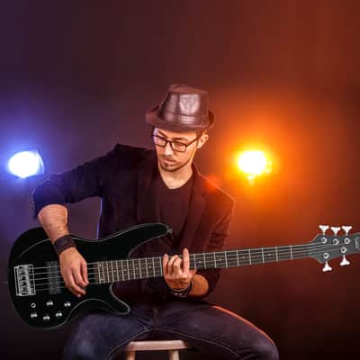 Glarry 44 Inch GIB 5 String H-H Pickup Laurel Wood Fingerboard Electric Bass Guitar with Bag and other Accessories 2020s - Black image 13