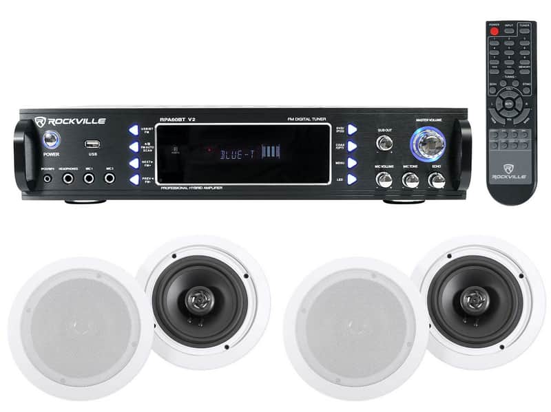 (4) Commercial Ceiling Speaker System+Bluetooth Amp/Receiver 4 Restaurant/Office image 1