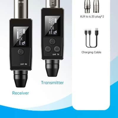 Wireless Microphone System UHF wireless XLR transmitter and receiver for dynamic/capacitive microphones, 48V Phantom power supply, electric guitar/bass, audio mixer, PA system (One drag one) image 2