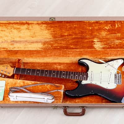 1961 Fender Stratocaster Vintage Guitar Sunburst Slab Board w/ Flame Neck, Hangtag, Strap & Case image 23