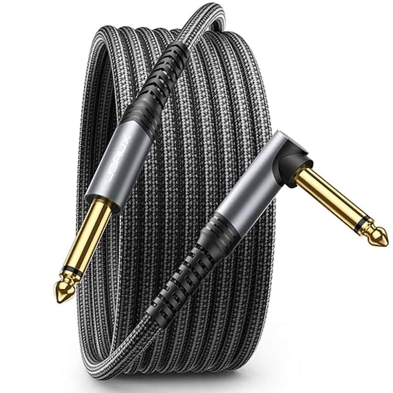 Guitar Cable 10 ft, Amp Cord for Electric Guitar/Mandolin/Bass, Pro Audio Instrument Cable with 1/4" Tips(TS Port) Right Angle to Straight-Gray image 1