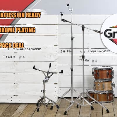 Cymbal Stand with Boom Arm & Snare Drum Stand Kit (3x Stands) by GRIFFIN | Chrome Percussion Hardware Set with Double-Braced Legs & Counterweight Adapter for Mounting Crash, Ride & Splash Cymbals image 11
