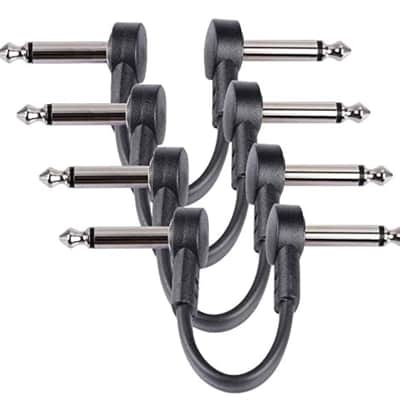 6 Inch Guitar Patch Cables 4 Pack, 1/4" TS Right Angle Effect Pedal Flat Cables, Pedal Board Patch Cables, Black image 1