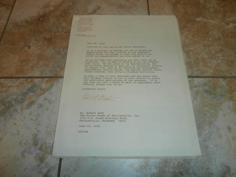 Vintage 1978 Fender Dealer Agreement, Company Letter! Rare, Original Case Candy, Paperwork! image 1