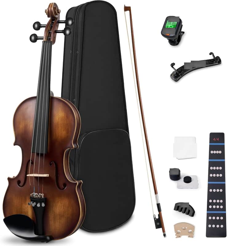 Violin 4/4 Full Size Set, Varnish Fiddle Solid Wood for Professional Adults Senior Intermediate Beginners Student Starter Acoustic Violins Kit Outfit with Ebony Fitted, Hard Case, Right Handed image 1